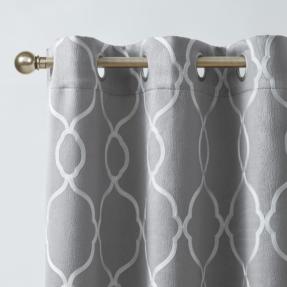 Close-up of the top of a Alona Lattice dark grey panel on its rod
