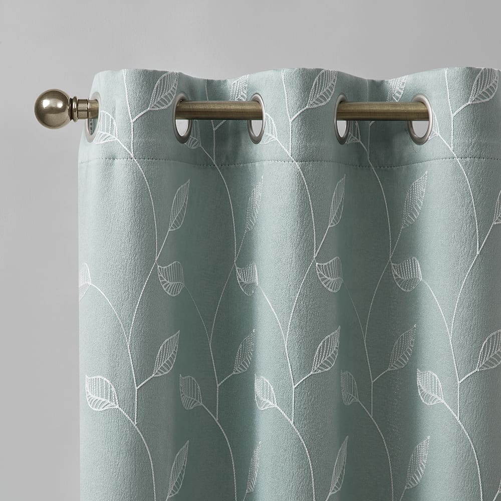 Close-up of the top of a Alona Leaves aqua panel on its rod